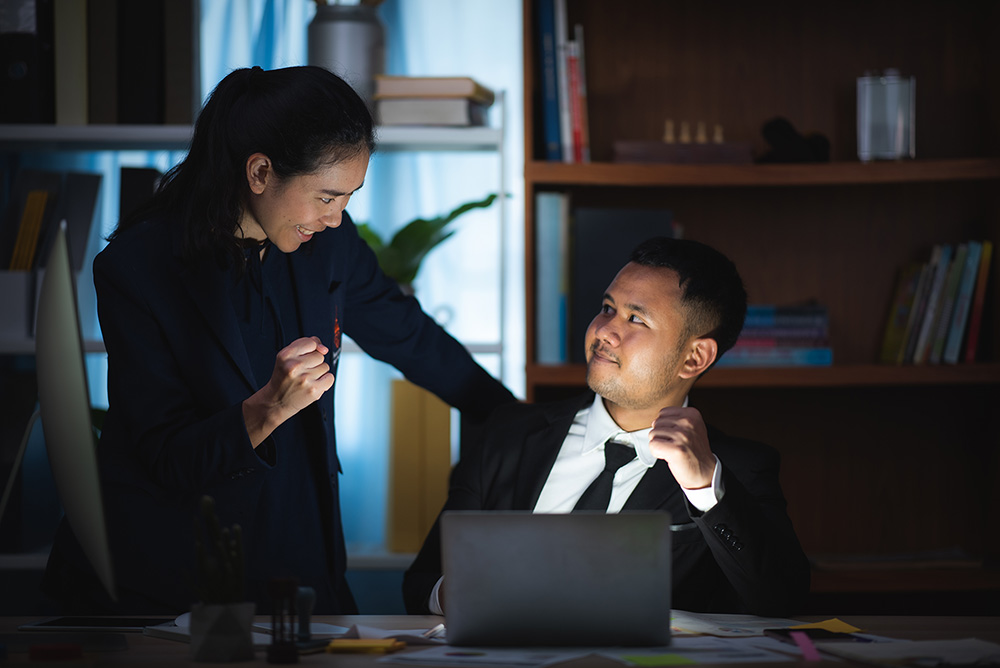 business partners in dark